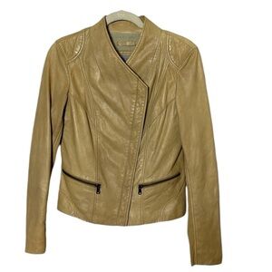 Marc New York Tan Lambskin Leather Moto jacket size SMALL sand color zip up